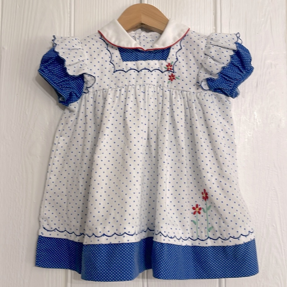 VINTAGE EUC Peter Pan Collar Embroidered Polka Dot Pinafore Dress